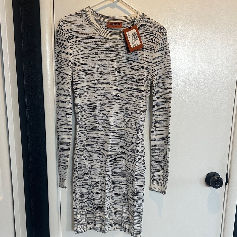 Missoni Cream & Navy Space-Dyed Knit Long Sleeve Dress